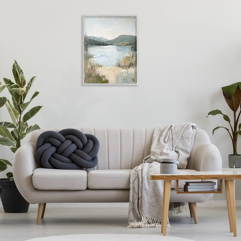 Stupell Abstract Lake Shore & Mountains Framed Giclee Art Design By Petal Prints Design