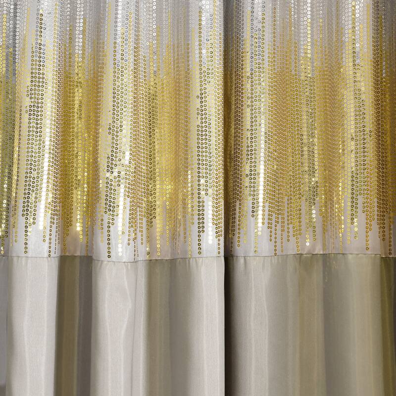 Silver Orchid Page Two-tone Faux Silk Glamorous Sequins Sparkle Single Curtain Panel