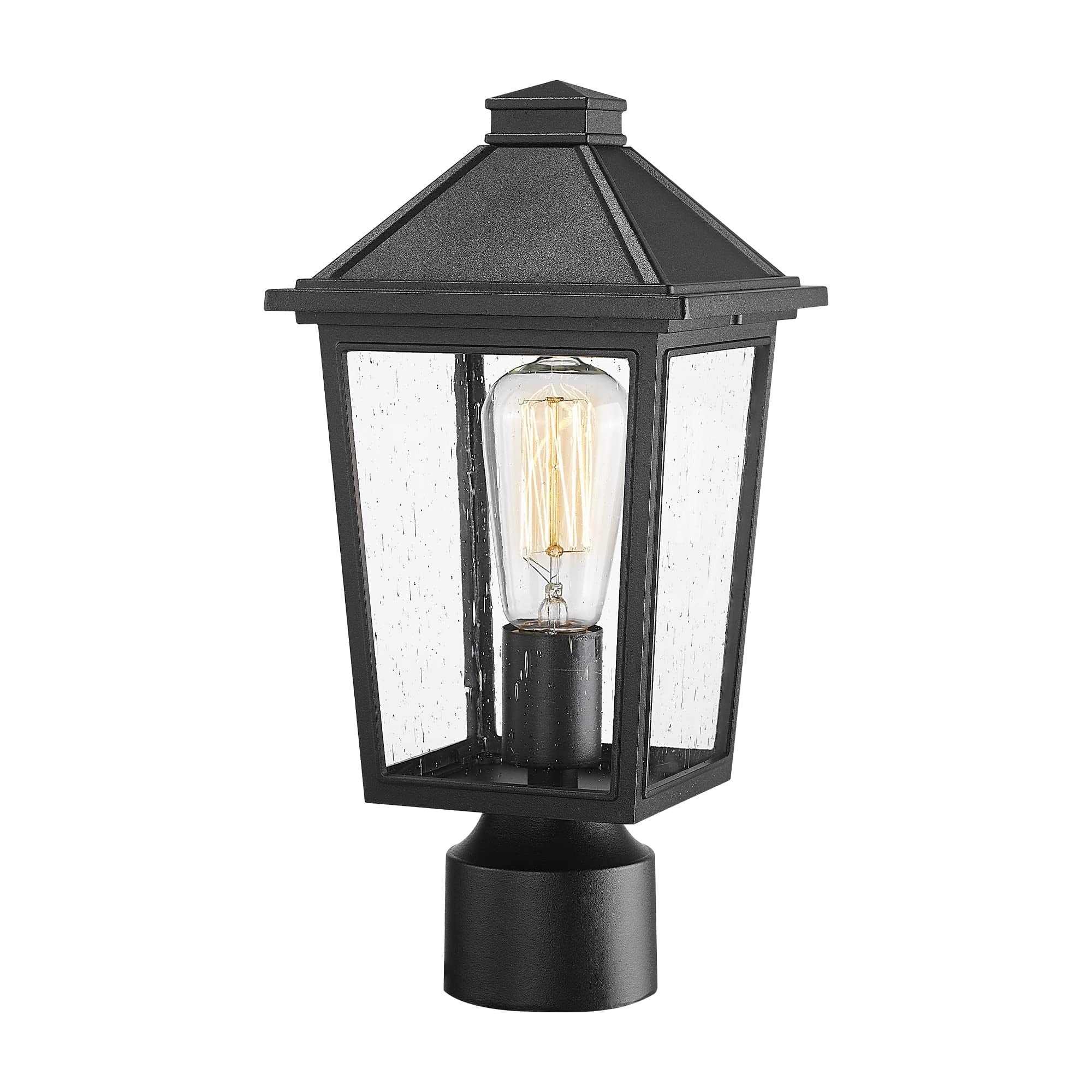 Outdoor Post Light Fixtures Exterior Pillar Lantern with Seeded Glass Shade