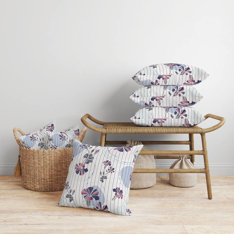 Circular Garden Faux Suede Reversible Throw Pillow OffWhite and Blue