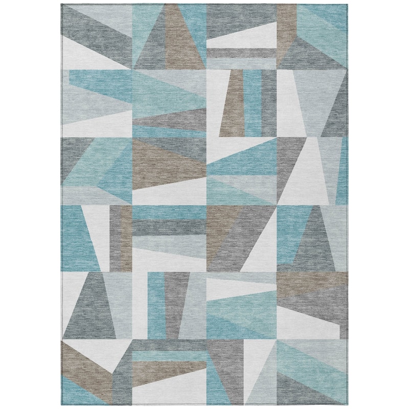 Machine Washable Indoor/ Outdoor Contemporry Mosaic Chantille Rug