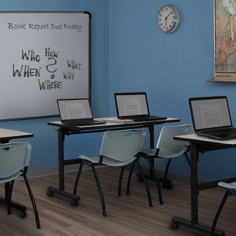 48" x 30" Flip Top Mobile Training Table- Maple and 2 "M" Stack Chairs- Grey