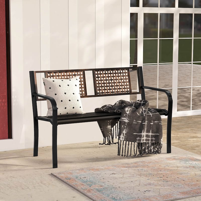 50" Outdoor Metal Park Bench Garden Slatted Bench for 2-3 People