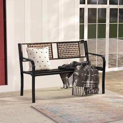 50" Outdoor Metal Park Bench Garden Slatted Bench for 2-3 People