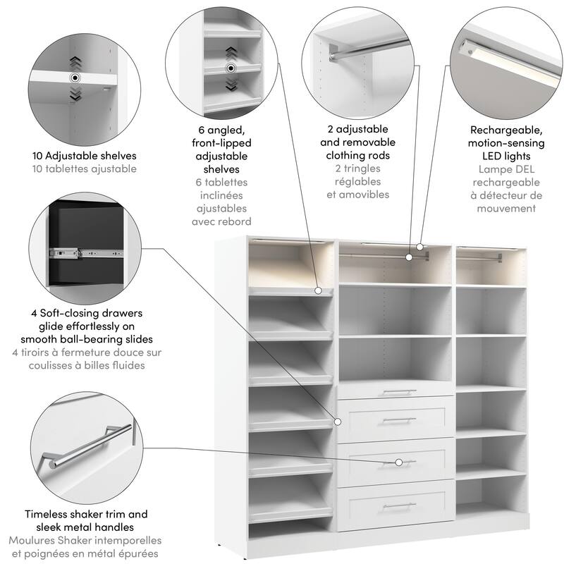 Bestar Florence 85W x 25D Closet System with Drawers, Shaker
