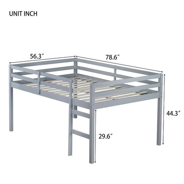 Full Rubber Wood Loft Bed with Ladder,Grey