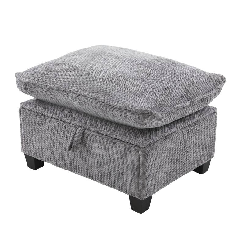 Chenille U-shape Sectional Sofa with Chaise and Storage Ottoman, Modular Couch with USB/Type-C Ports, Side Pockets, Phone Holder