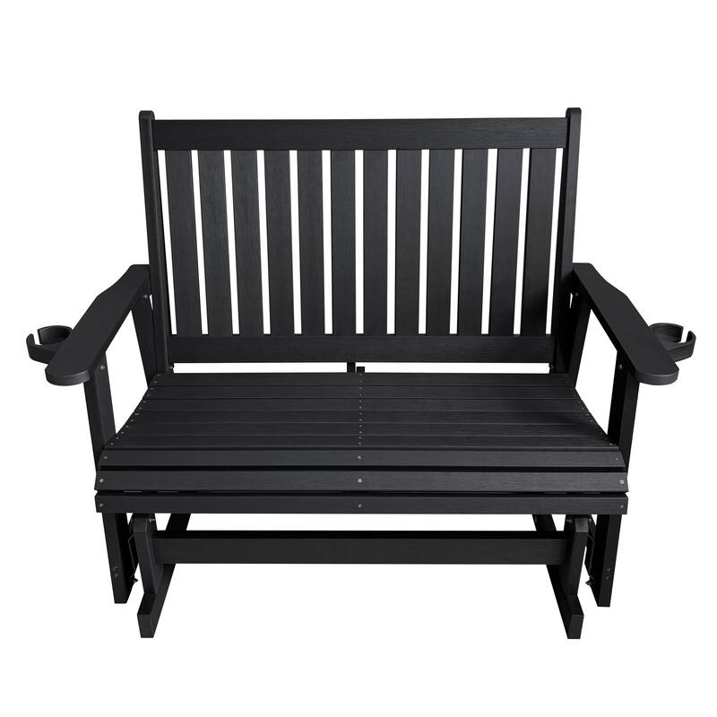 HIPS Patio Glider 2-Seat with Cup Holders, Heavy Duty 900 LB, All-Weather Resistant