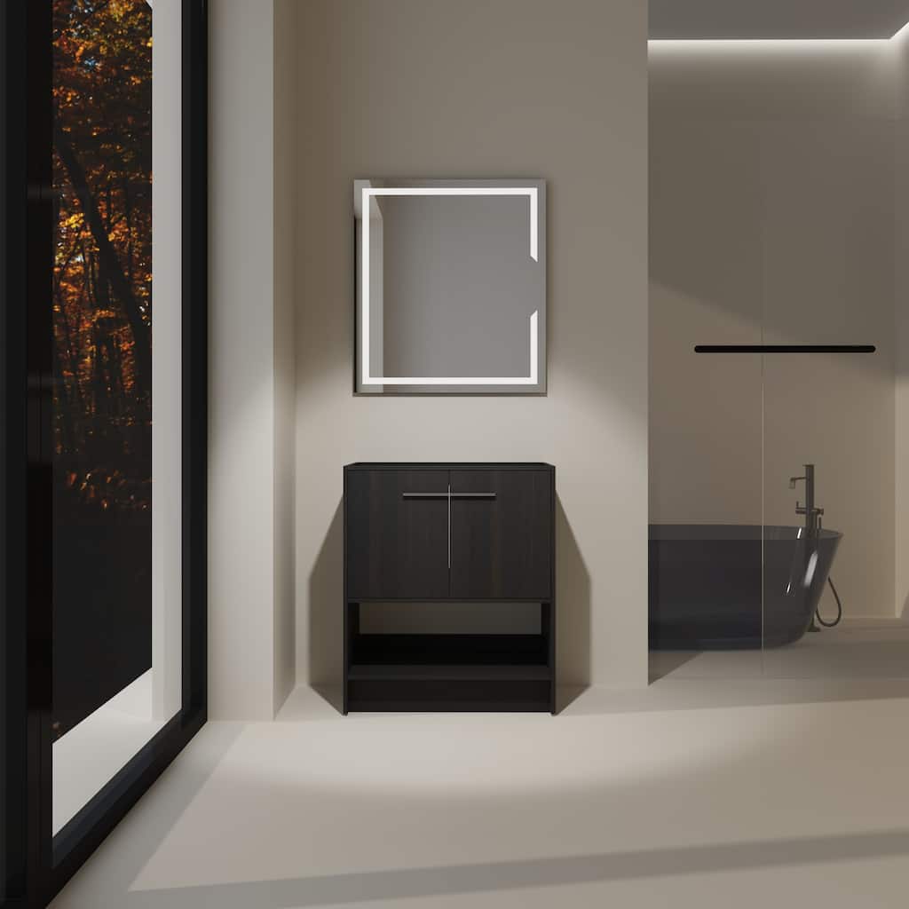 GDFStudio - Lisbon Modern Minimalist Freestanding Bathroom Vanity Cabinet with Soft Close Doors, Open Shelf, Sink NOT INCLUDED