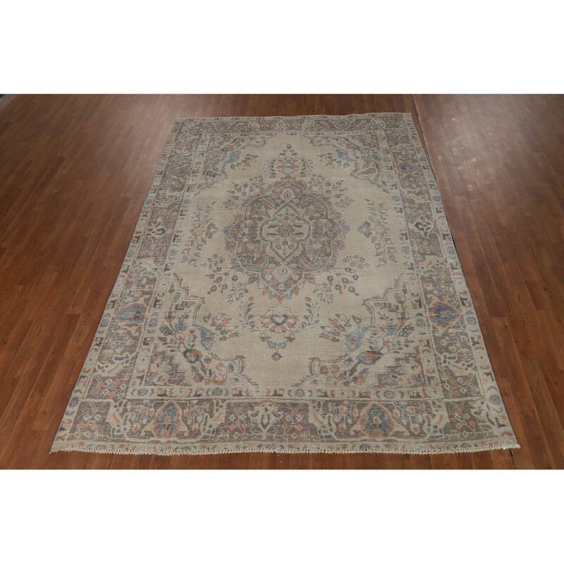 Traditional Tabriz Persian Area Rug Hand-Knotted Bedroom Wool Carpet - 6'5"x 8'11"