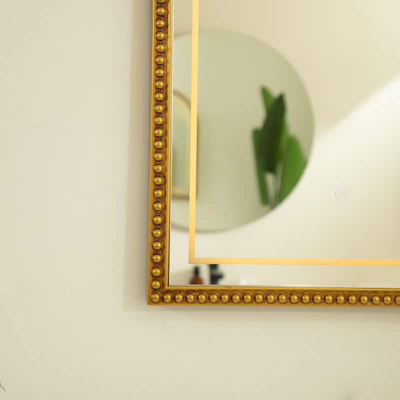 Avri Golden Beaded Retro Arch PU Decorative Mirror - Bathroom, Bedroom, Living Room - Silver