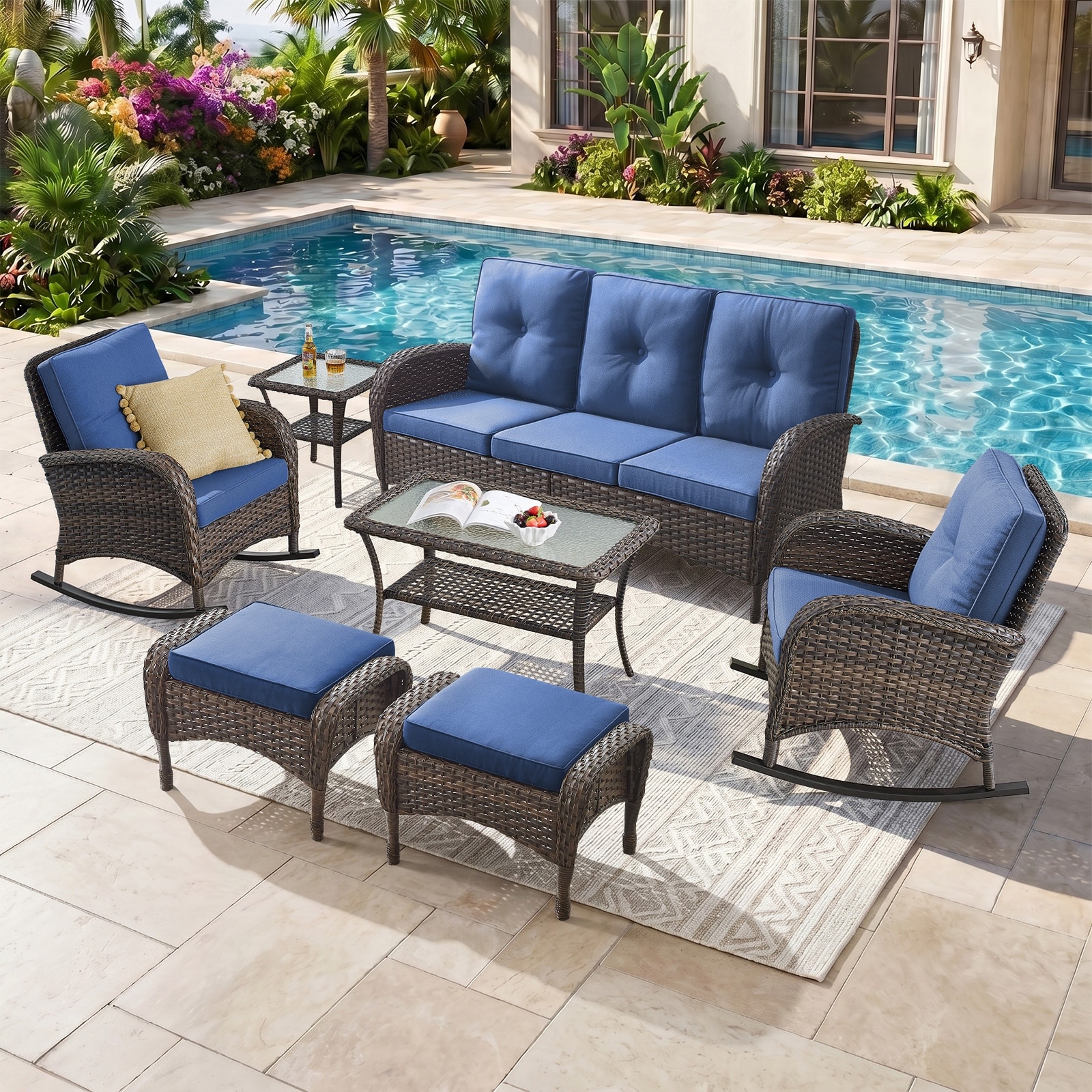 Meyreso PE-Wicker Outdoor Pation Conversation Set With 3.5-Inch Thick Cushions