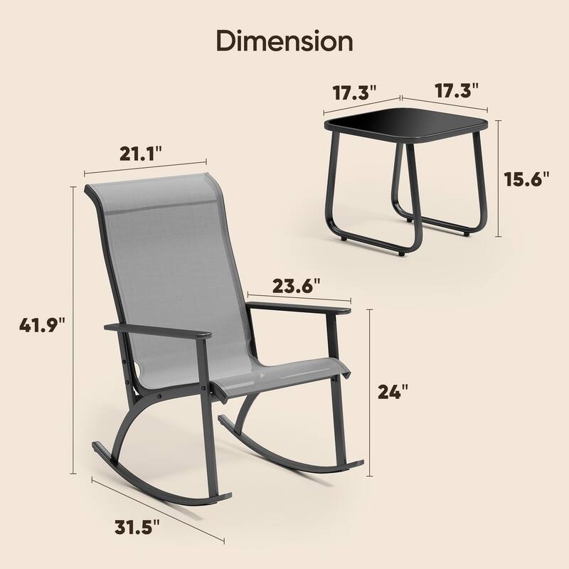 3-Piece Outdoor Bistro Set - Rattan Rocking Chairs With Coffee Table, Ergonomic Patio Furniture with High Backrest