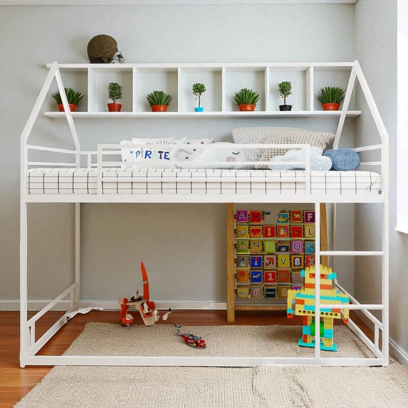 Metal Twin over Twin Bunk Bed with Ladder, Safety Guardrails, Heavy-Duty Noise-Reduced Frame, No Box Spring Needed