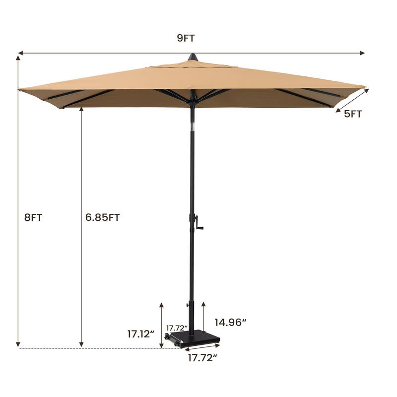 Pellebant Outdoor 9 x 5 FT Patio Market Umbrella Rectangular with Wheels Base Stand
