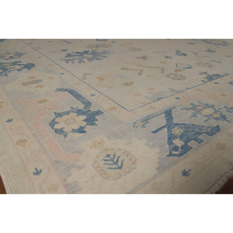 Hand Knotted Oriental 100% Wool Carpet Transitional All-Over Beige & Ivories Oushak Area Rug - 12' 8'' X 9' 6''