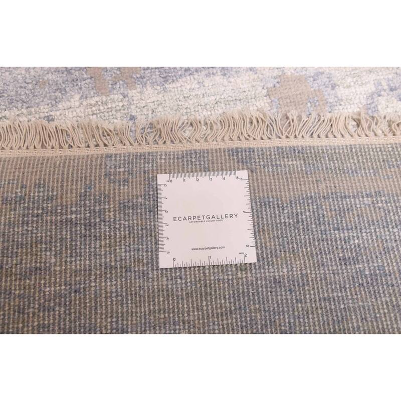 ECARPETGALLERY Hand-knotted Legacy Light Denim Blue Silk, Wool Rug - 2'6 x 14'0