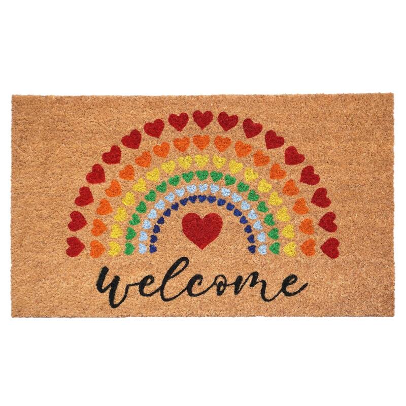 HomeRoots 17" X 29" Brown And Red Rainbow Welcome Outdoor Coir Door Mat - 17.00' X '29.00