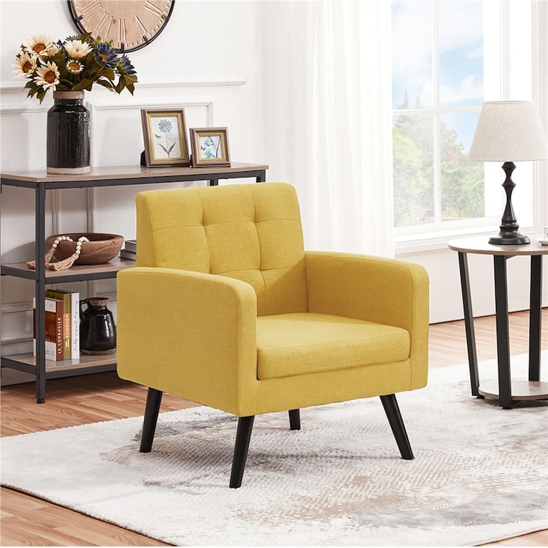 Yaheetech Mid Century Modern Fabric Arm Chair Tufted Accent Chair with Rubber Wooden Leg