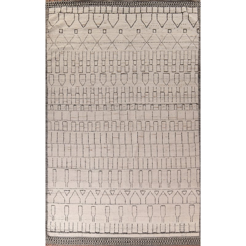 All-Over Trellis Moroccan Large Oriental Rug Hand-Knotted Wool Carpet - 9'11"x 16'0"