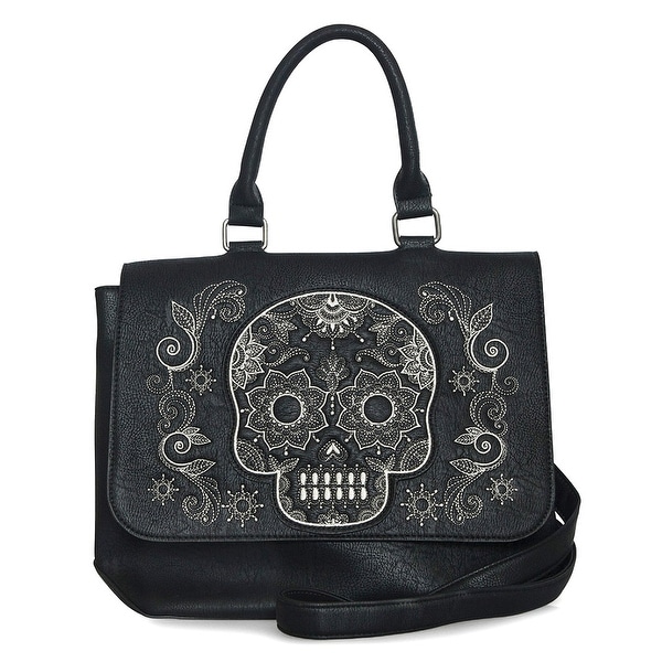 Loungefly Faux Leather Embroidered Sugar Skull Messenger Bag - One Size Fits most
