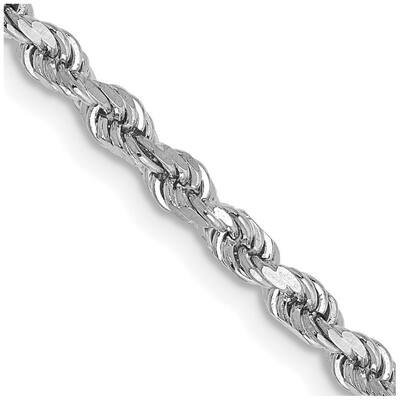 Curata 14k White Gold Solid 2.9mm Sparkle Cut Rope Chain Anklet 9 Inch