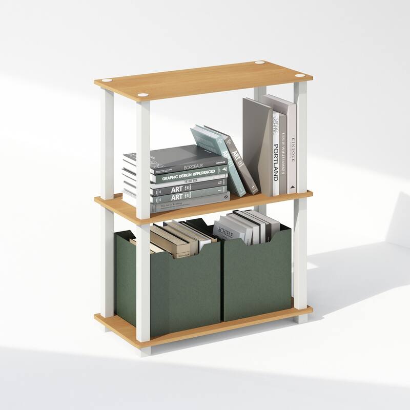 Furinno Turn-S-Tube 3-Tier Multipurpose Bookcase, Shelf Display Rack with Square Tube, Beech/White