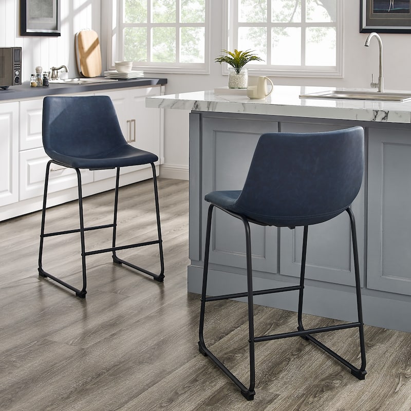Middlebrook Prusiner 26-inch Faux Leather Counter Stool (Set of 2) - Navy Blue