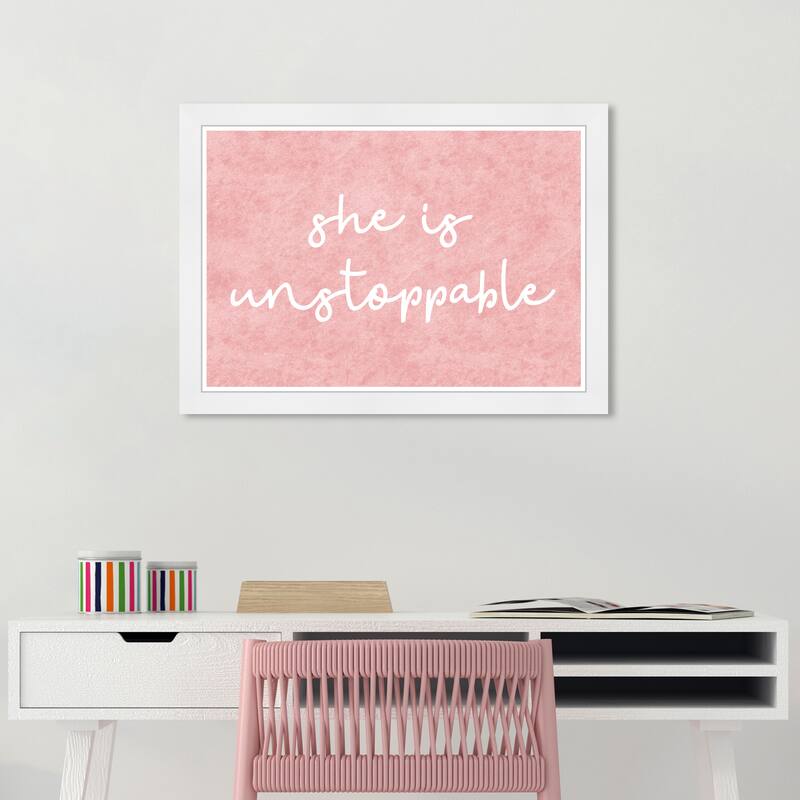 Wynwood Studio Prints Typography and Quotes She is Unstoppable Pink and Glam Wall Art Canvas Print - White
