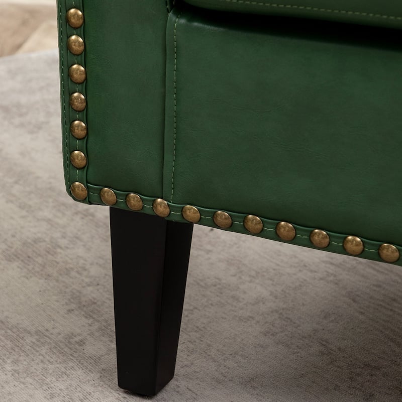 KINWELL 29" PU Faux Leather Club Armchair with Nailheads, Set of 2