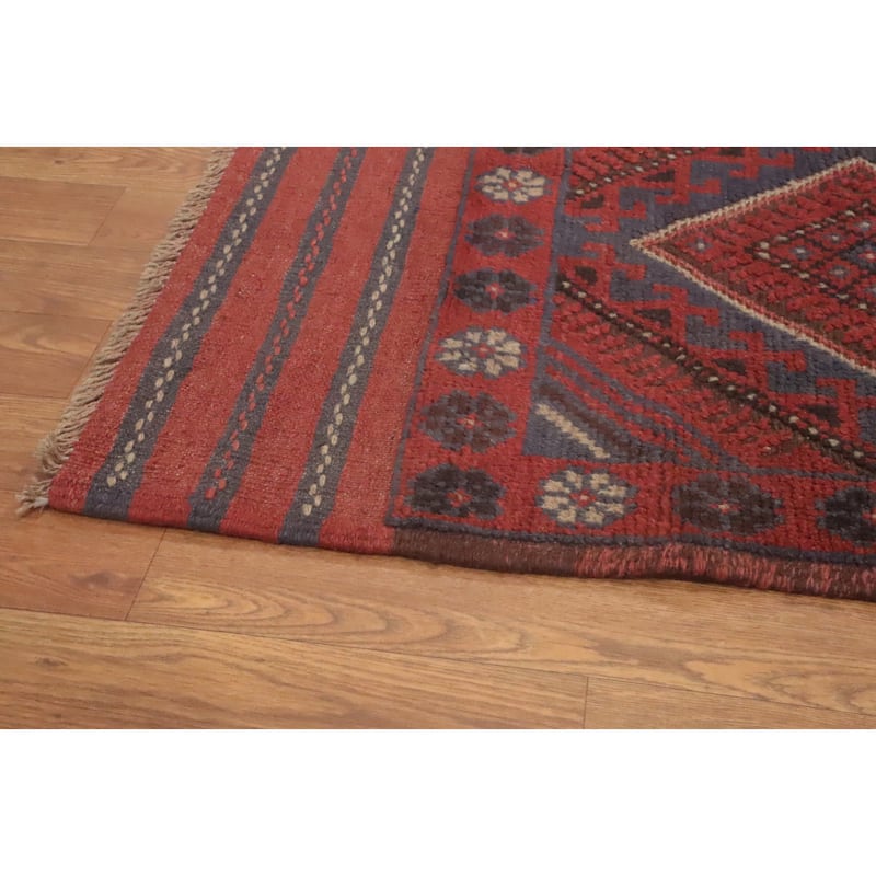 Hand Knotted Oriental 100% Wool Carpet Traditional Tribal Red Balouch Runner Rug - 8' 1'' X 2' 0''