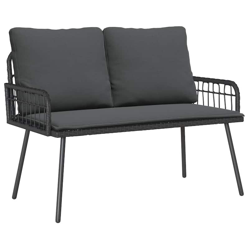 vidaXL 2 Piece Garden Dining Set with Cushions Black Poly Rattan - 41.7 x 20.1 x 35.4