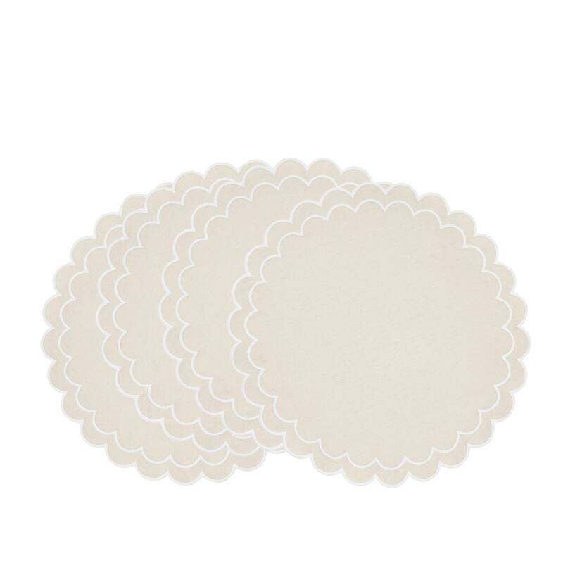 Scalloped Cotton Placemats (Set of 4) - Layered Wavy Edge Round Table Placemats for Dining, Entertaining & Everyday Table, 15"