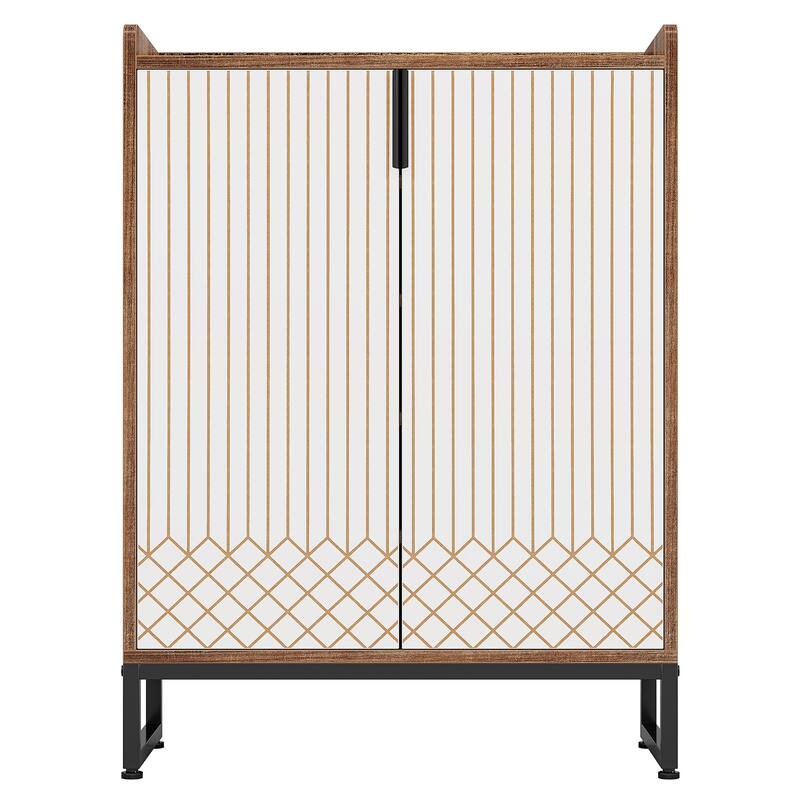 29" Brown & White Shoe Cabinet with Doors, 5 Tiers