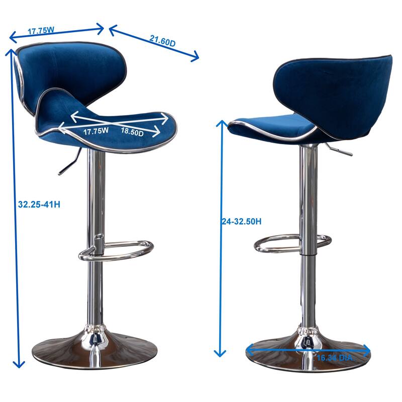 Modern Adjustable Swivel Bar Stool Set of 2, Velvet Upholstered Chair with Footrest for Bar, Kitchen Island, Dining Room