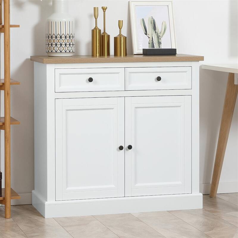 Wood Buffet Cabinet with 2 Drawers and Double Door