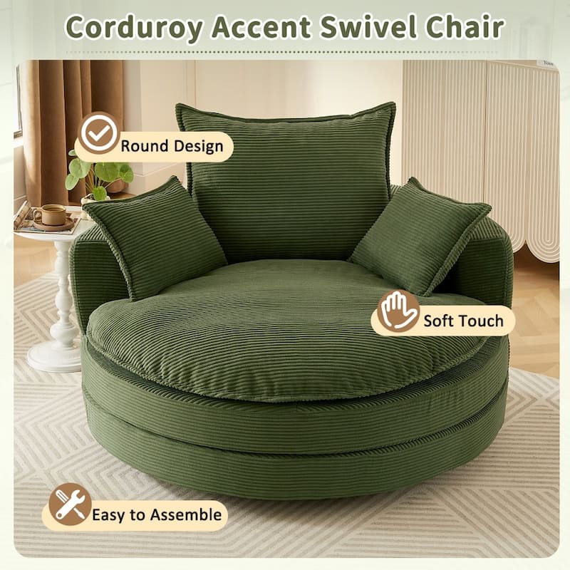 360° Swivel Sofa Chair Accent Barrel Chair with Dual-layer Cushion Design and 3 Removable Pillows