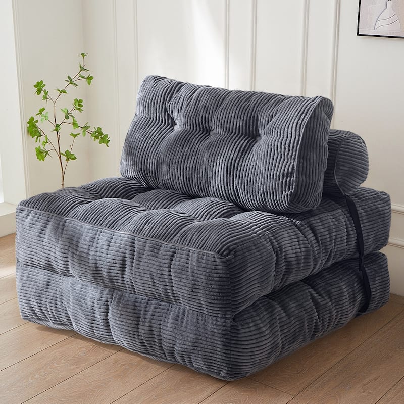 8"Corduroy Folding Couch Sofa Bed,Single - Charcoal