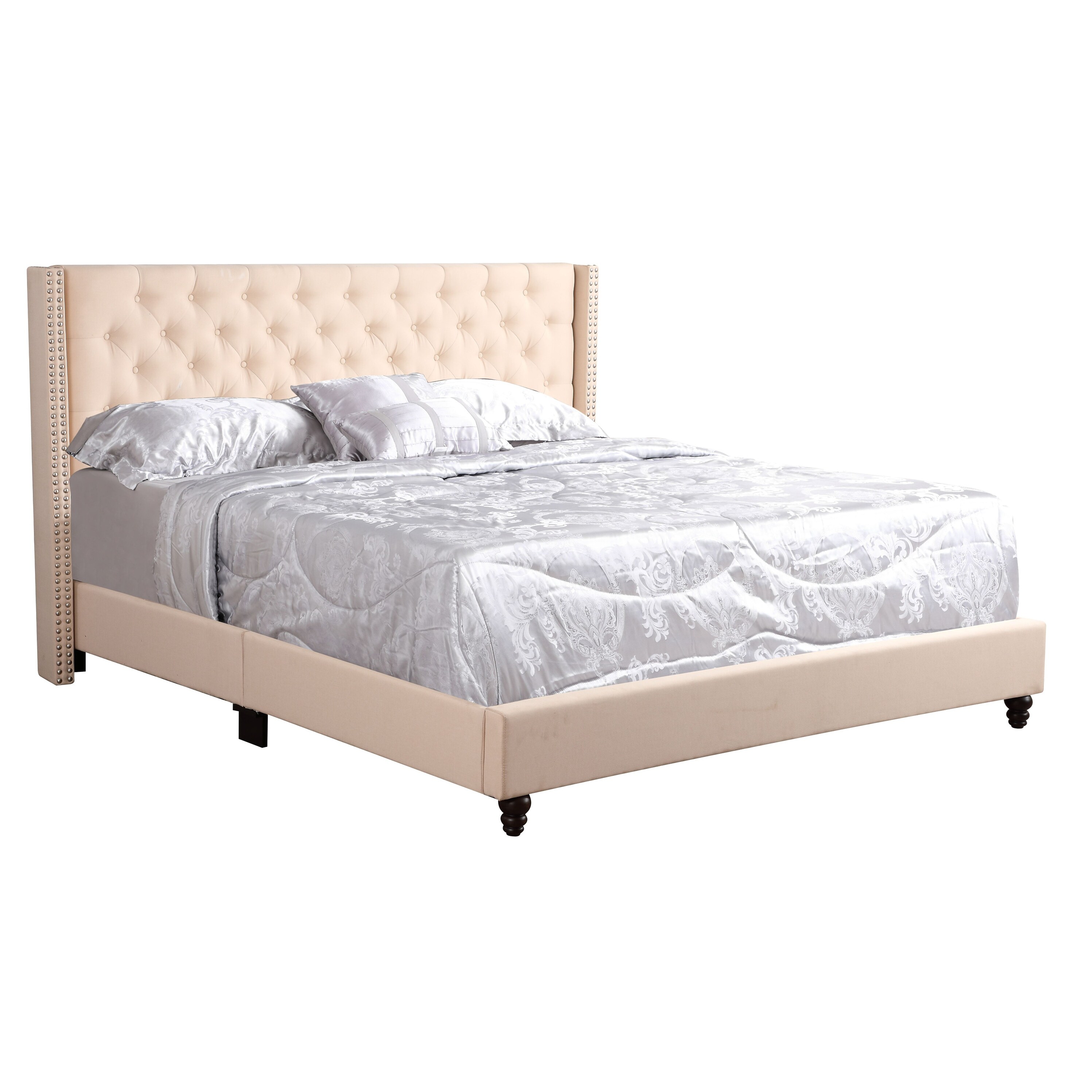 Elegant Upholstered Queen Bed Frame with Rivet Design, Velvet Platform ...