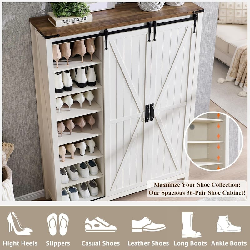 Farmhouse Shoe Storage Cabinet, 7-Tier Shoe Organizer, Shoe Rack