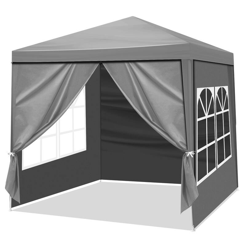 6.5x6.5 ft Grey Outdoor Waterproof PE Fabric Canopy Tent with Iron Frame and Sun Rain Protection
