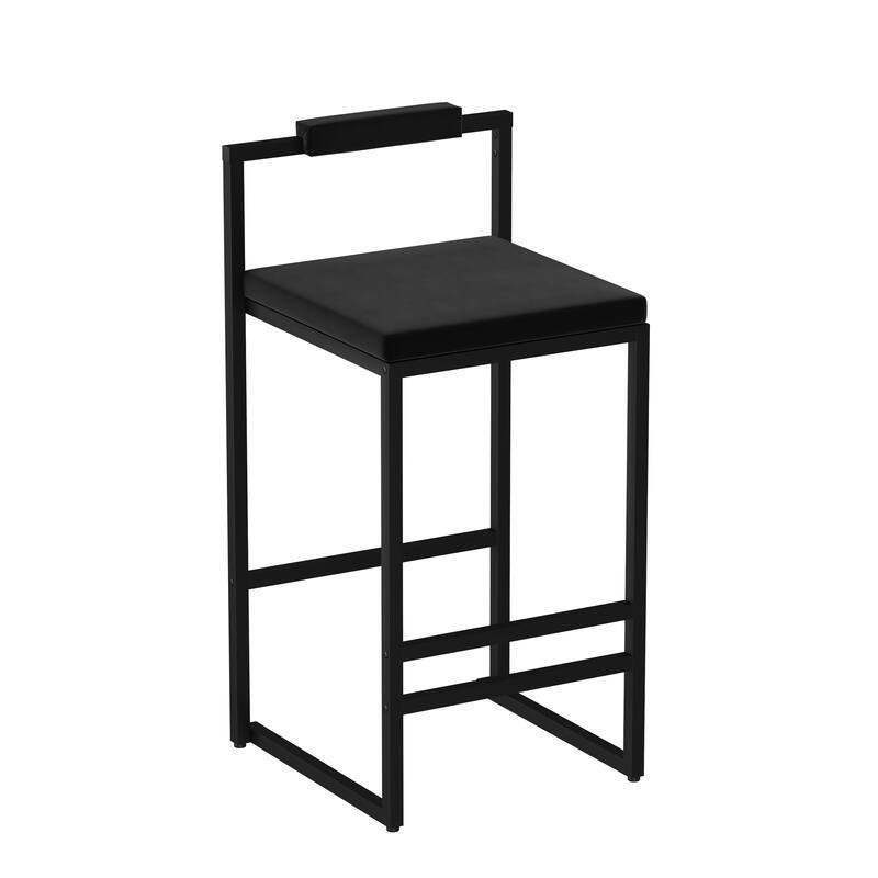 Modern Velvet Upholstered Bar Stools with Black Frame Set of 2