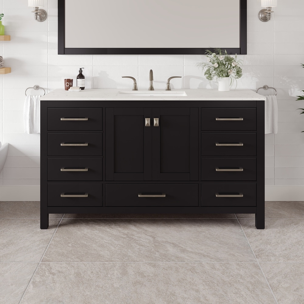 Aberdeen 60 in. W Double Vanity in White with Carrara Marble Top with White Sinks