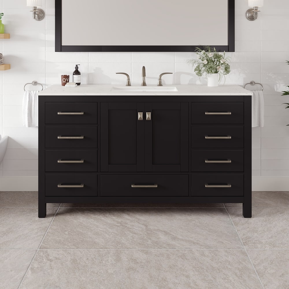 Eviva Aberdeen 60"W SS Bath Vanity with WH Carrara Quartz Top