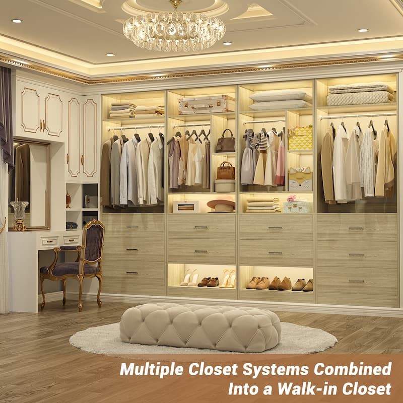 Kyrvo 48''W Set of 2 Freestanding Closet System with 5 Drawers ＆ 2 Hanging Rods,Reversible Wardrobe for Walk-in/Reach-in Closet