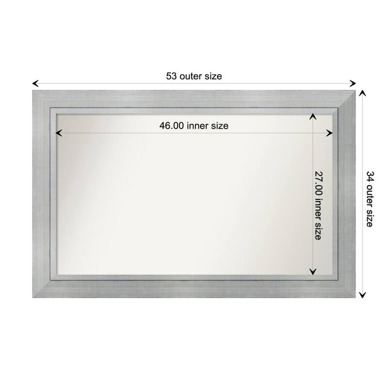 Romano Silver Framed Non-Beveled Custom Wall Mirror, Bathroom Vanity Mirror - Outer Size: 53.25 x 34.25