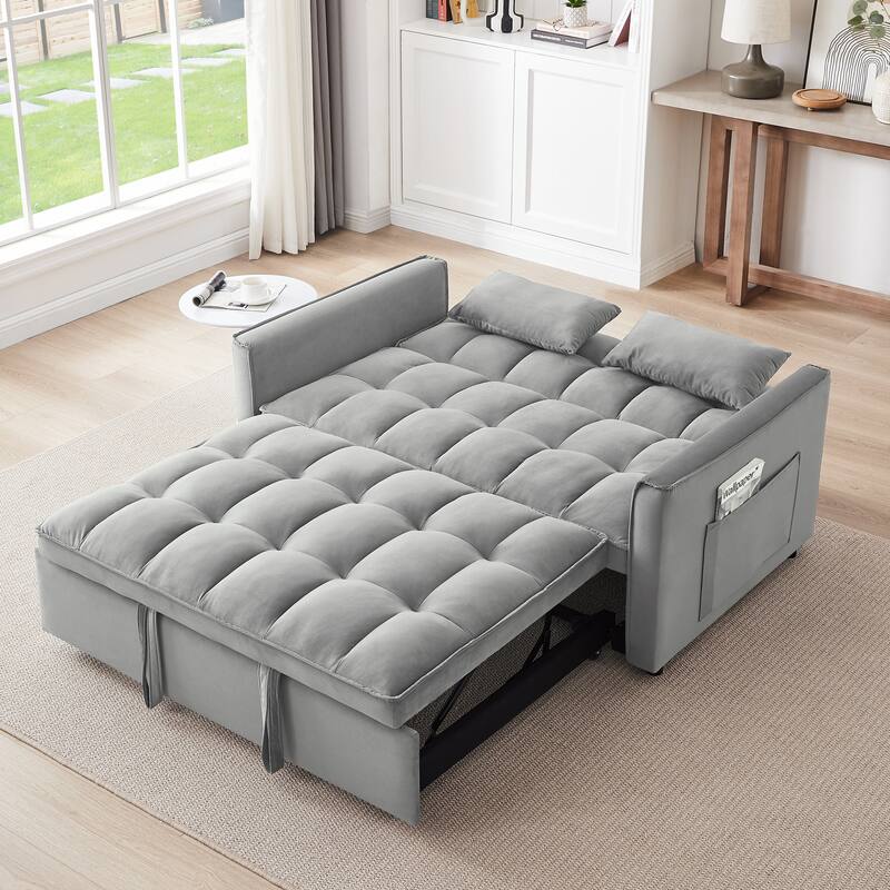 Light Gray Convertible Sofa Bed with USB Port, Folding Loveseat Sleeper Sofa Couch with Adjustable Backrest