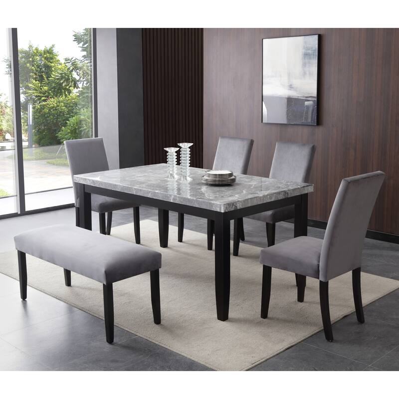 Steve Silver Norwich Gray Marble Top Dining Table