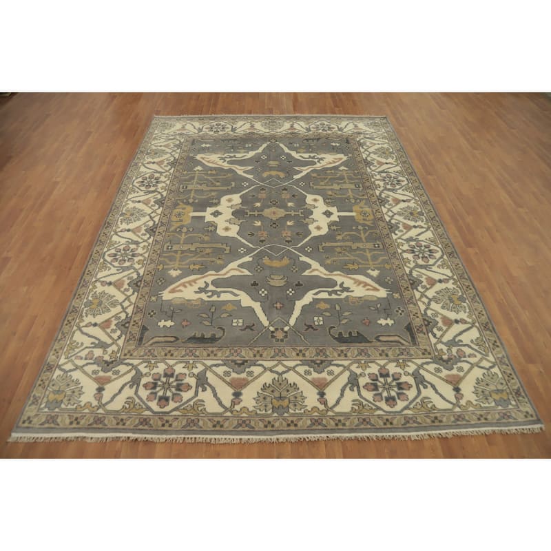 Handmade Gray Oushak Indian Area Rug Geometric Carpet - 11' 9'' X 9' 0''