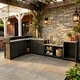 preview thumbnail 1 of 93, 100% Solid Wood Outdoor Kitchen Cabinet Set, Modular Patio BBQ Island Sideboard Buffet Pantry 180.3"W(Black Wood)